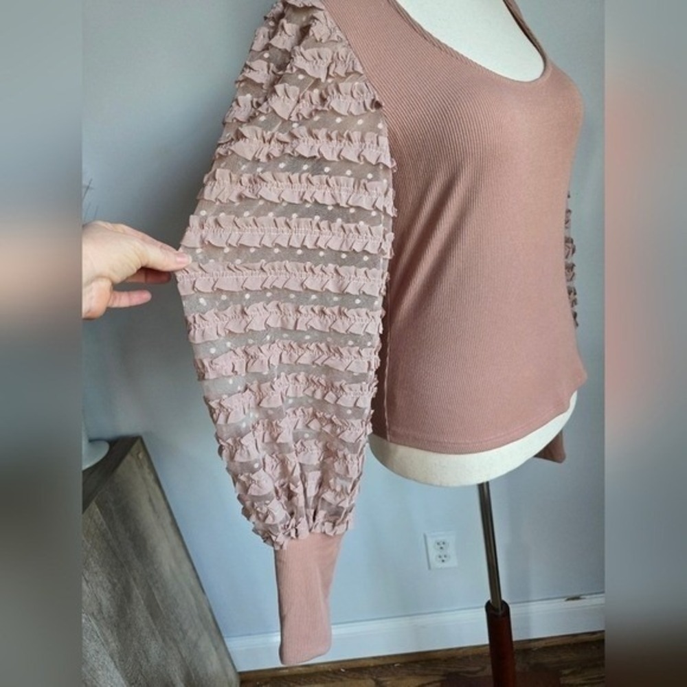Anthropologie NEW Dolan Dusty Rose Ruffle Puff Sleeve Top SZ Large Coquette Boho - Picture 7 of 11